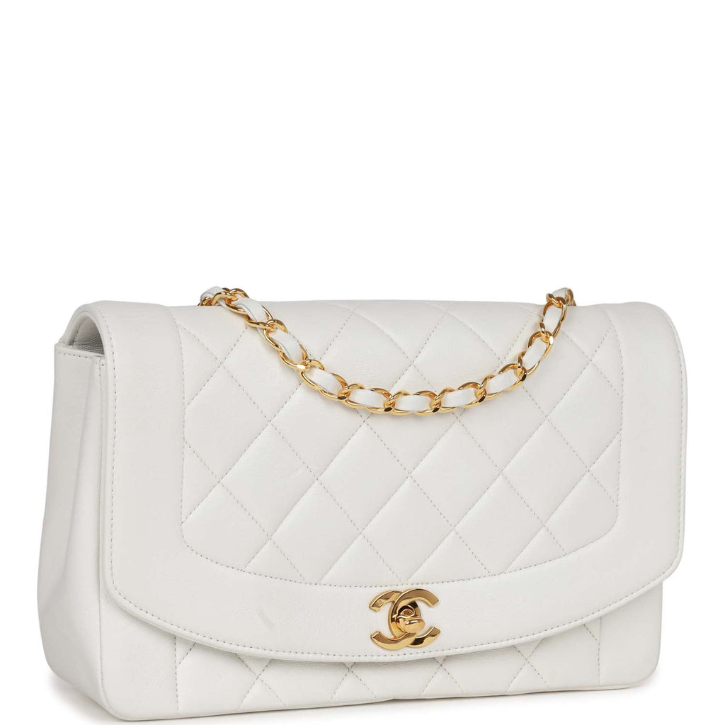 Vintage Chanel Medium Diana Flap Bag White Lambskin Gold Hardware – Madison  Avenue Couture