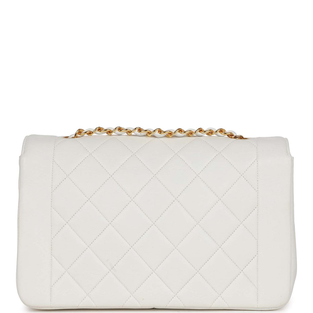 Vintage Chanel Medium Diana Flap Bag White Lambskin Gold Hardware