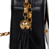 Vintage Chanel Fringe Chain Camera Bag Navy and White Lambskin Gold Hardware