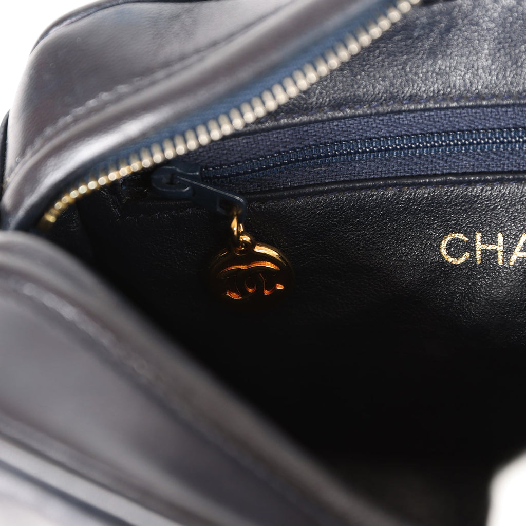 Chanel Vintage Triple CC Camera Shoulder Bag Lambskin Medium Blue 220691124