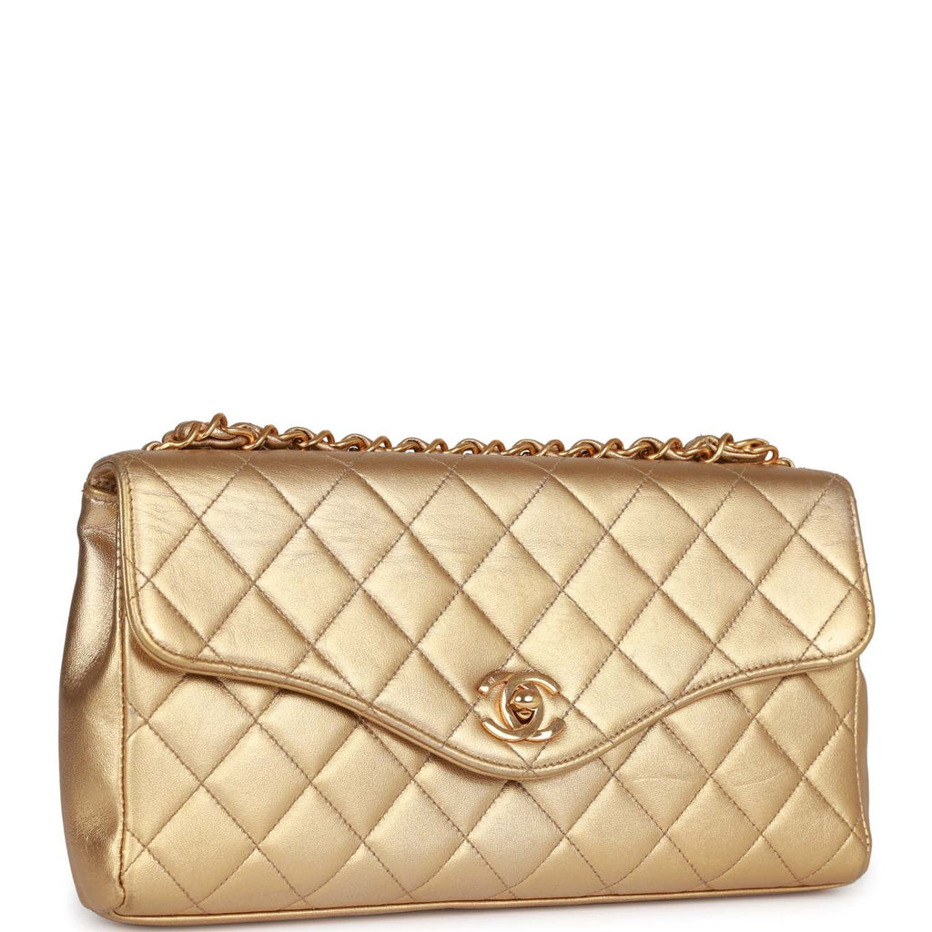 Vintage Chanel Flap Bag Gold Metallic Lambskin Gold Hardware