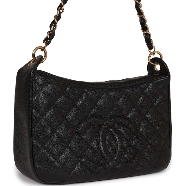 Chanel Vintage Chanel Black Caviar Leather CC Logo Shoulder Bag