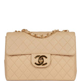 Vintage Chanel XL Jumbo Flap Bag Beige Lambskin Gold Hardware
