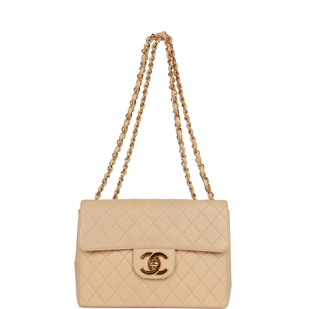 Vintage Chanel Jumbo Flap Bag Beige Lambskin Gold Hardware – Madison Avenue  Couture