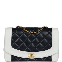 Vintage Chanel Small Diana Flap Bag White and Navy Lambskin Gold Hardware