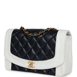 Vintage Chanel Small Diana Flap Bag White and Navy Lambskin Gold Hardware