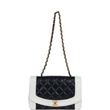 Vintage Chanel Small Diana Flap Bag White and Navy Lambskin Gold