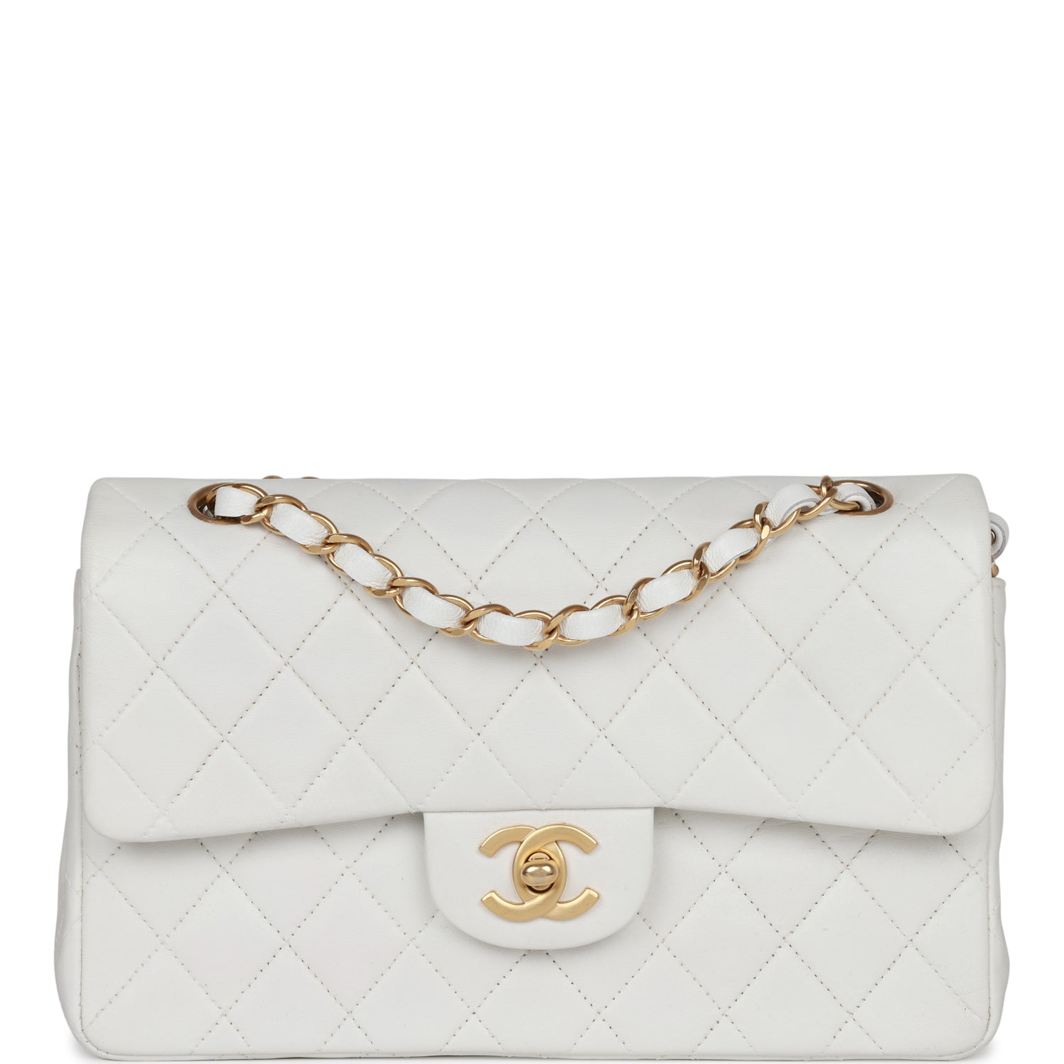 Vintage Chanel Small Classic Double Flap White Lambskin Gold Hardware ...