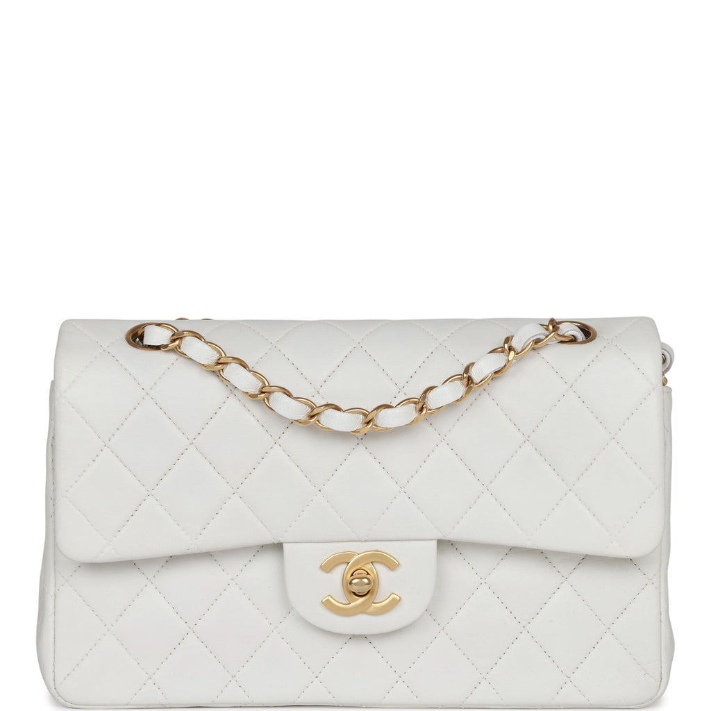 CHANEL Classic Double Flap Small Shoulder Bag White Lambskin from