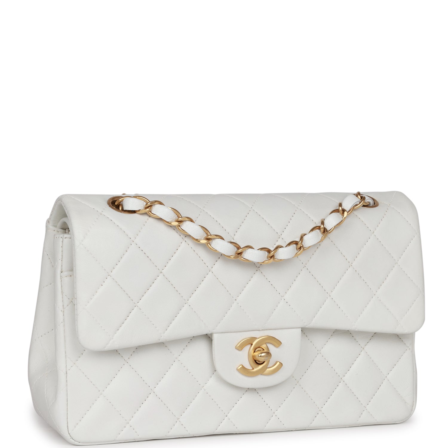 Vintage Chanel Small Classic Double Flap White Lambskin Gold Hardware ...