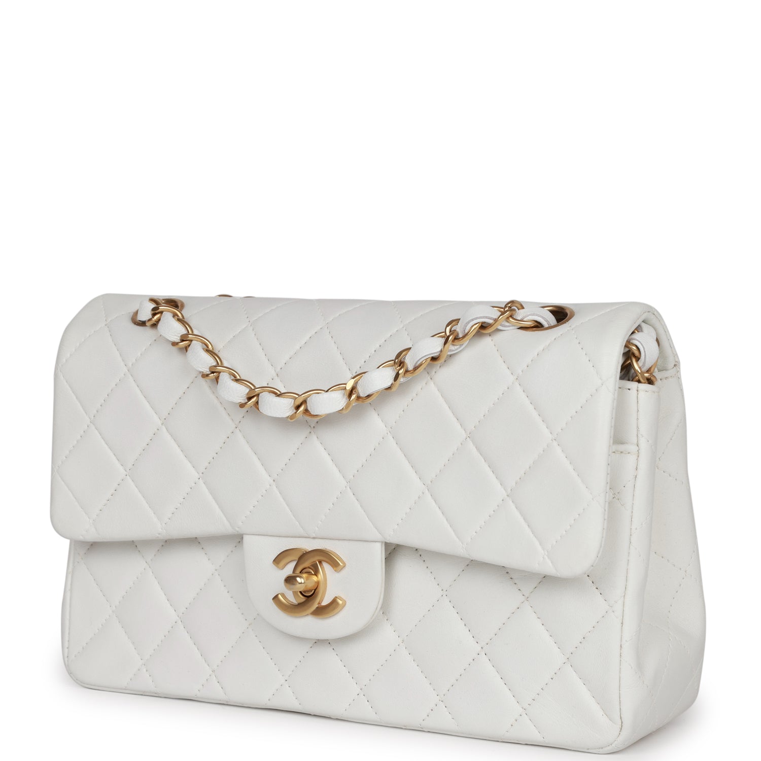 Vintage Chanel Small Classic Double Flap White Lambskin Gold Hardware ...