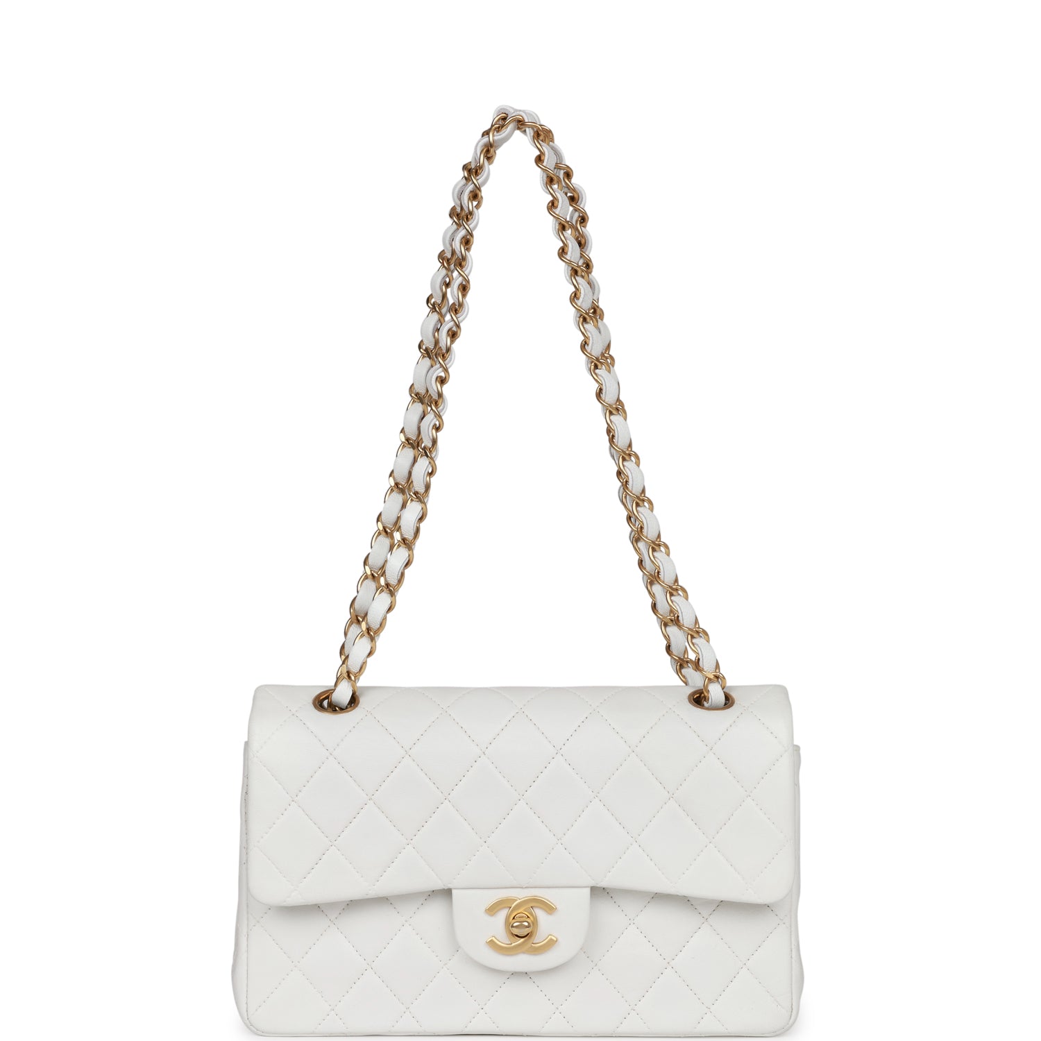 Classic Mini Flap Bag 20cm White Lambskin Gold Hardware