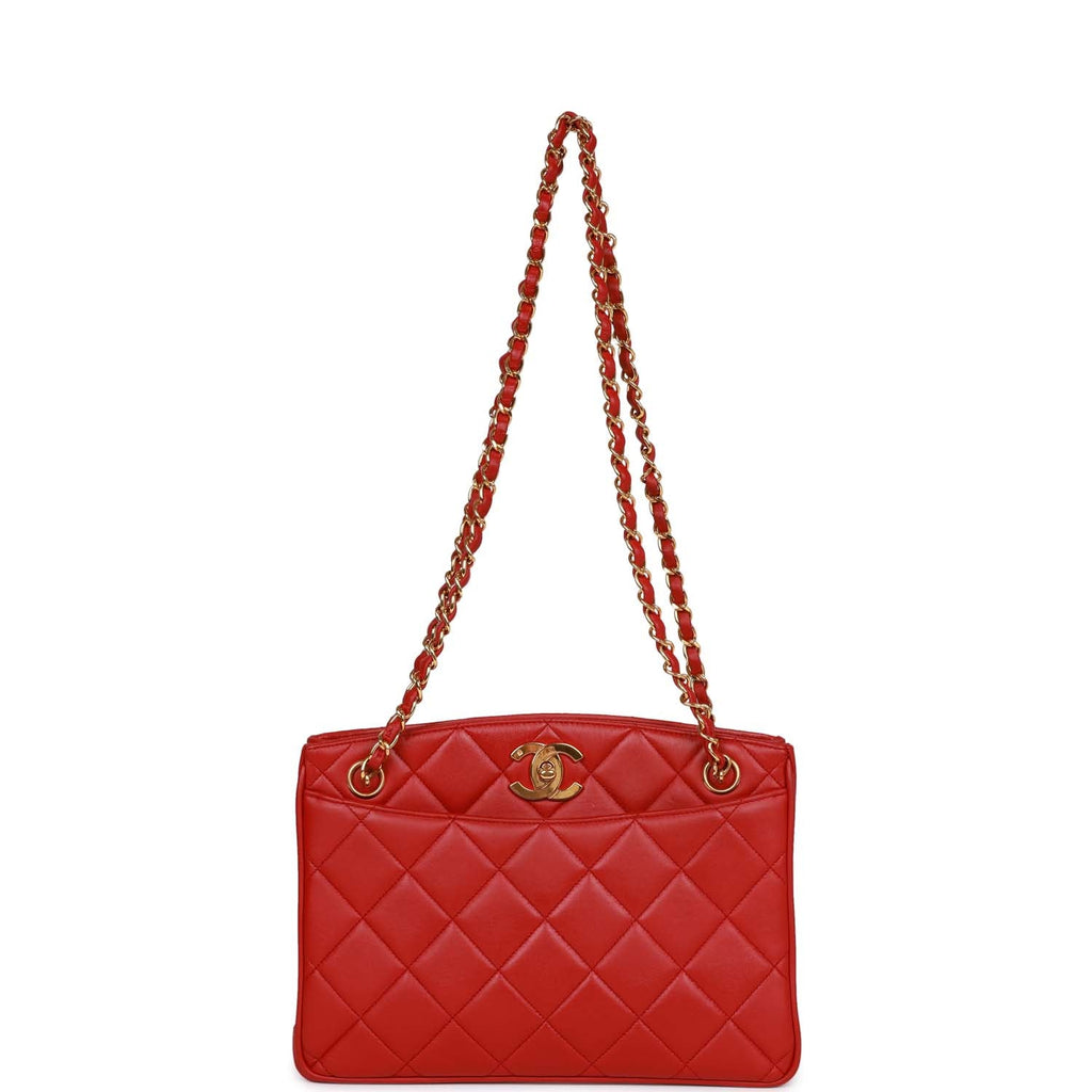 Vintage Chanel extra large red CC caviar leather tote bag