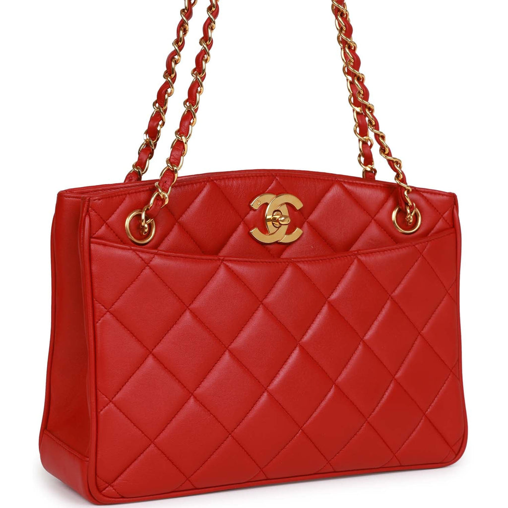Vintage Chanel Mini Chain Tote Bag Red Lambskin Gold Hardware – Madison  Avenue Couture