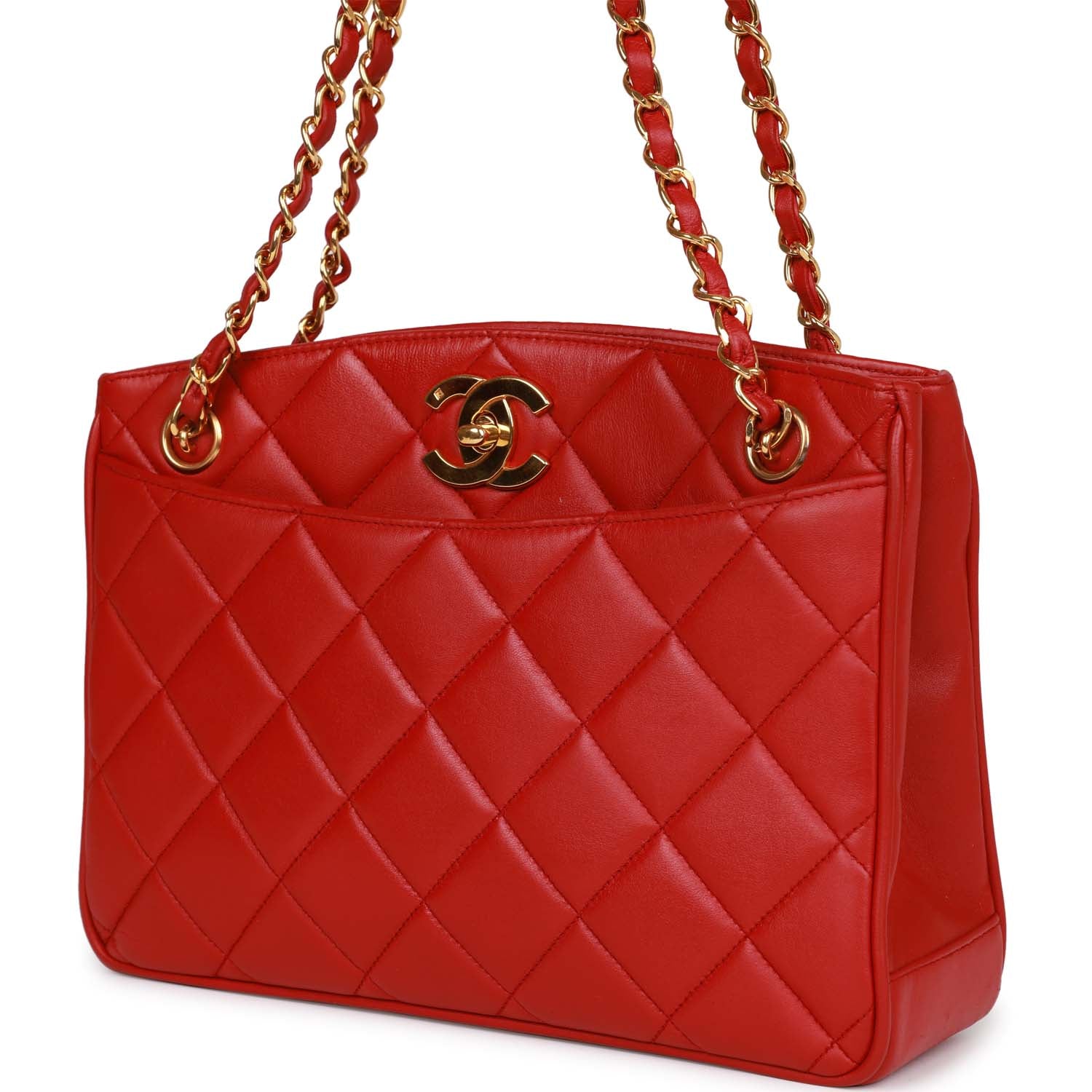 Vintage Chanel Mini Chain Tote Bag Red Lambskin Gold Hardware – Madison ...