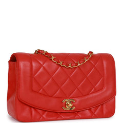 Vintage Chanel Small Diana Flap Bag Red Lambskin Gold Hardware