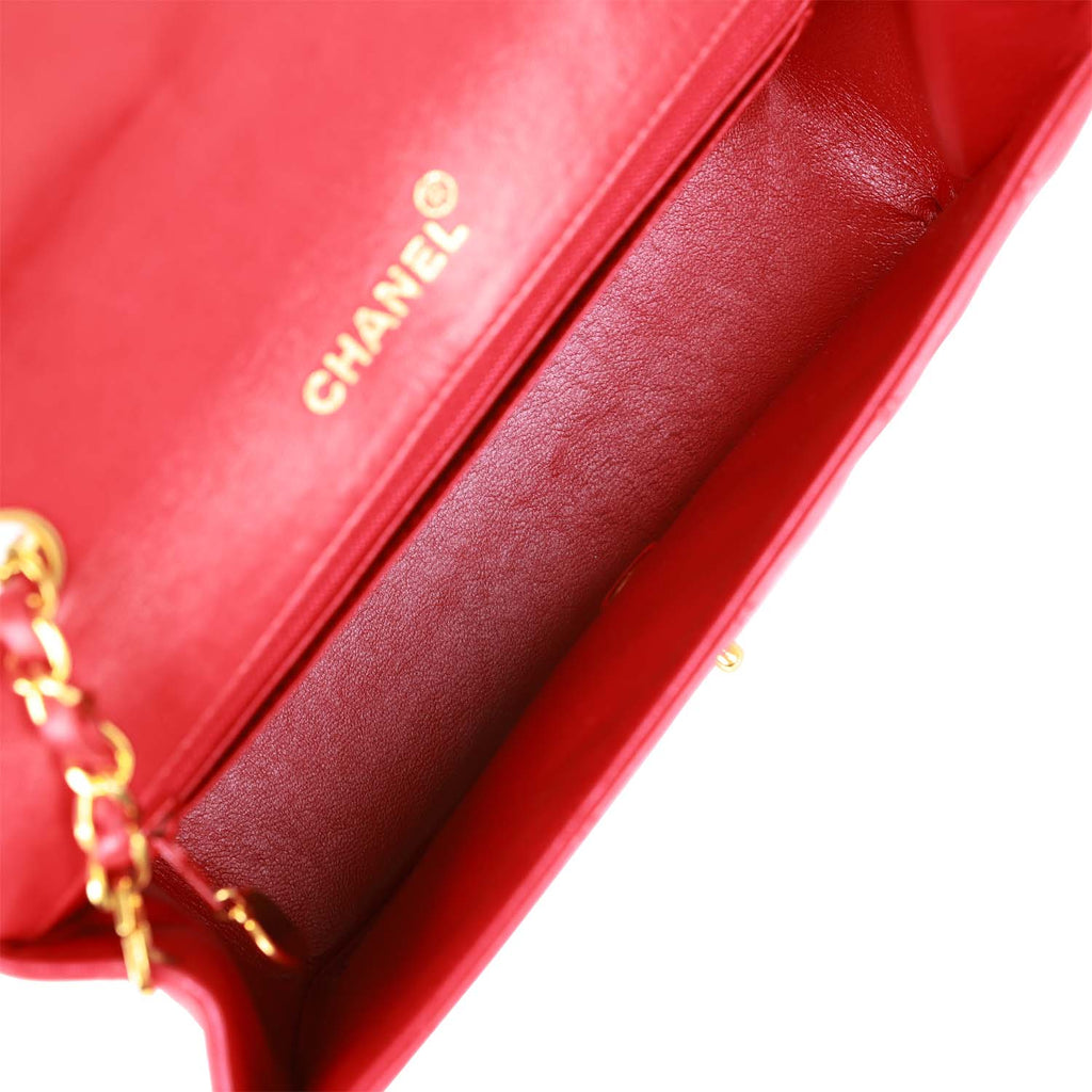 Vintage Chanel Small Diana Flap Bag Red Lambskin Gold Hardware