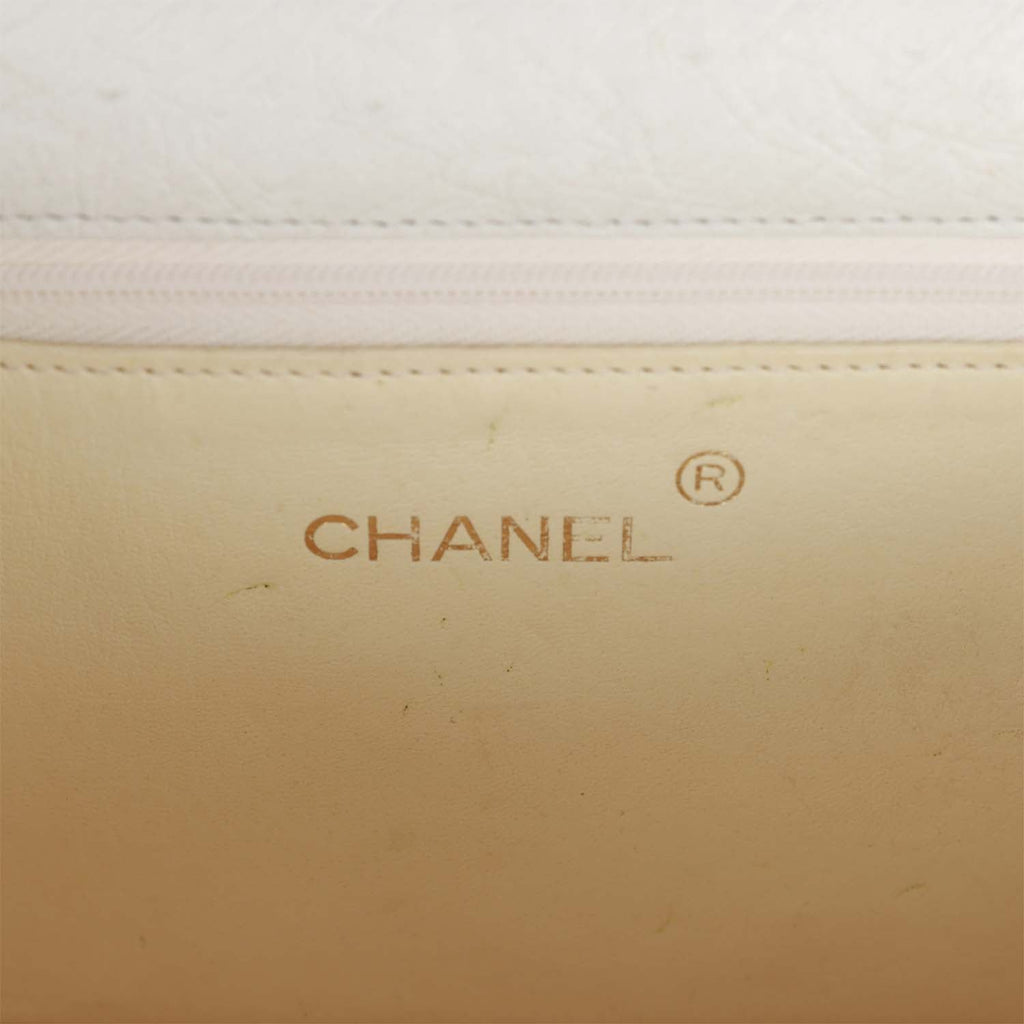 Vintage Chanel Single Flap Bag White Ostrich Gold Hardware