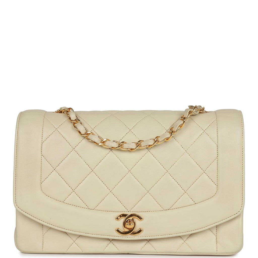 Authentic Chanel Classic Vintage Diana Small Beige Lambskin Flap