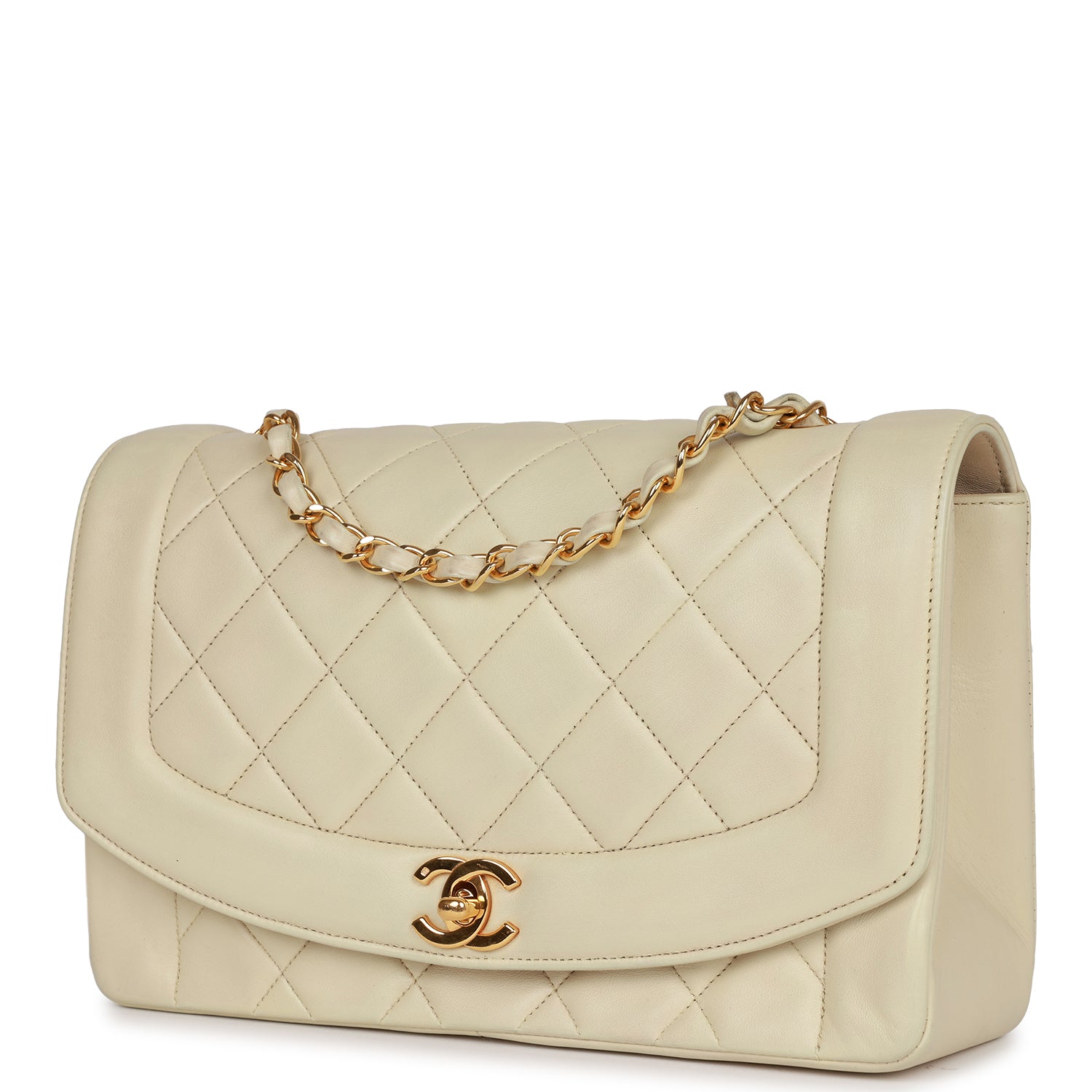 Vintage Chanel Medium Diana Flap Bag Ivory Lambskin Gold Hardware vintage-chanel-medium-diana-flap-bag-ivory-lambskin-gold-hardware