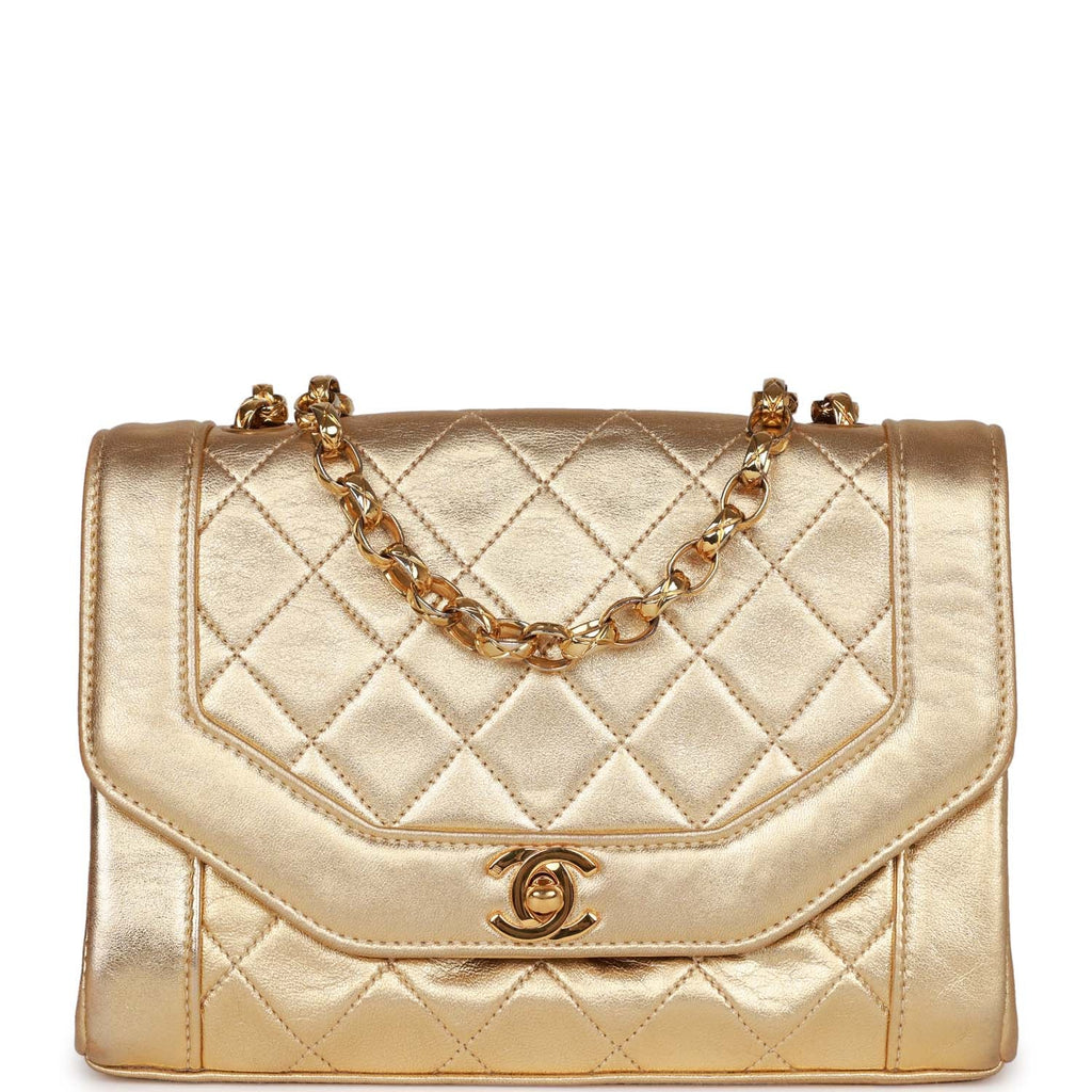 Vintage Chanel Clutch Flap Bag with Handle Gold Metallic Lambskin