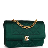 Vintage Chanel Mini Flap Bag Green Satin Gold Hardware