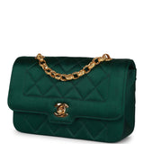 Vintage Chanel Mini Flap Bag Green Satin Gold Hardware