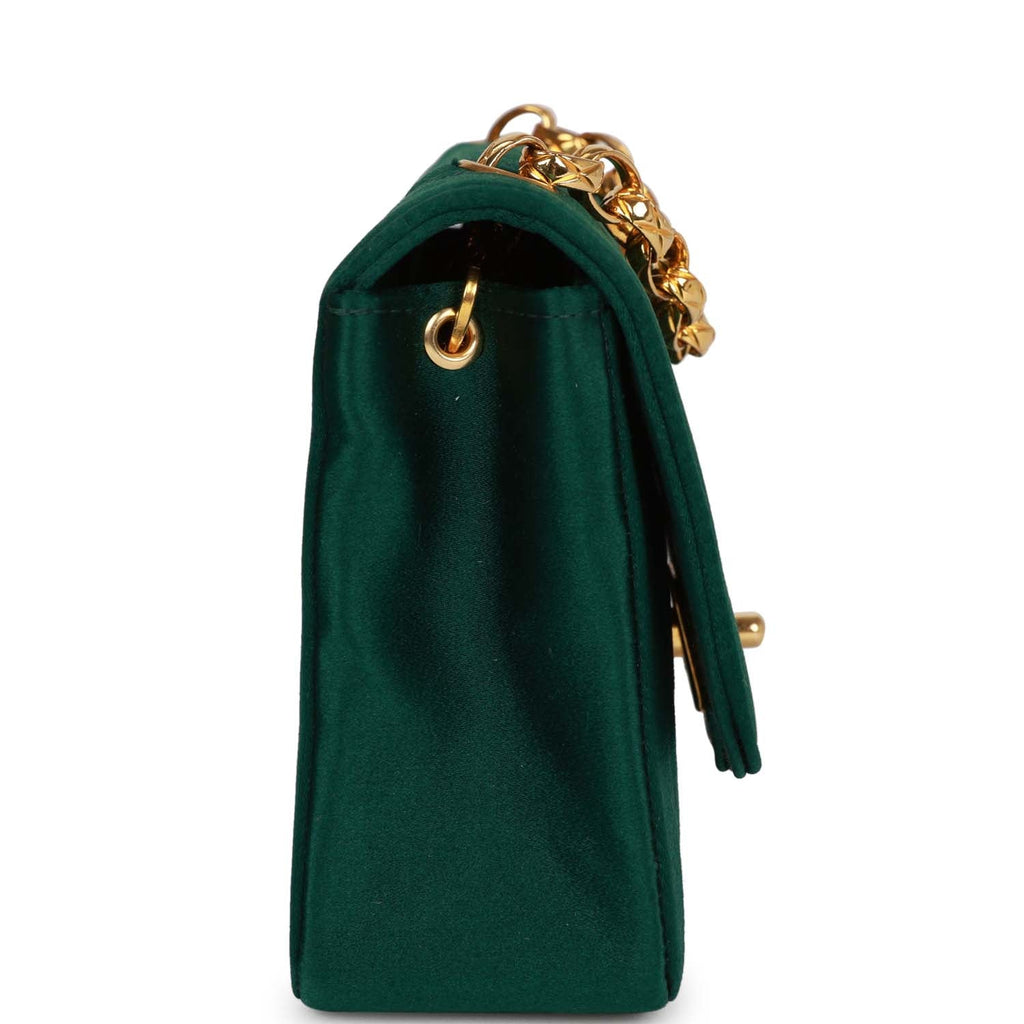 Vintage Chanel Mini Flap Bag Green Satin Gold Hardware – Madison Avenue  Couture