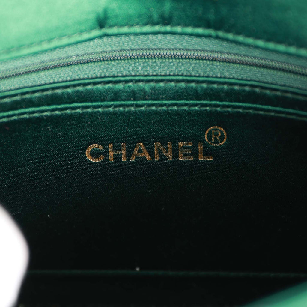 Vintage Chanel Mini Flap Bag Green Satin Gold Hardware – Madison