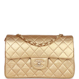 Vintage Chanel Small Classic Double Flap Bag Gold Metallic Lambskin Gold Hardware