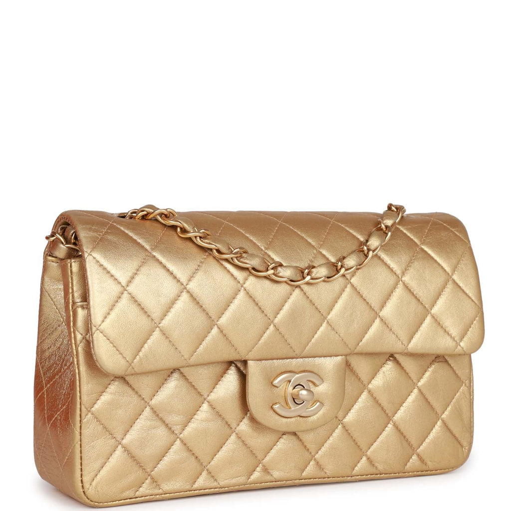 Vintage Chanel Small Classic Double Flap Bag Gold Metallic Lambskin Go –  Madison Avenue Couture