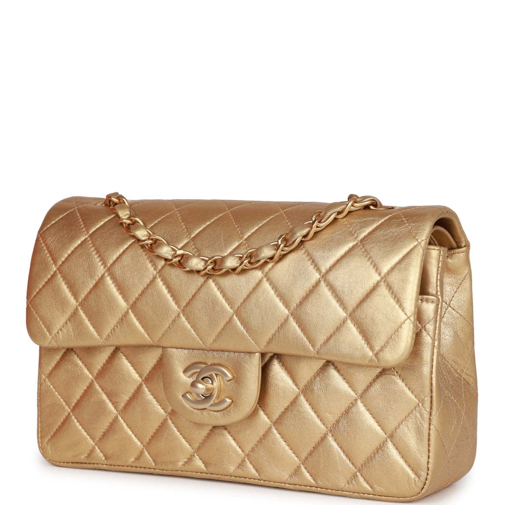 Vintage Chanel Small Classic Double Flap Bag Gold Metallic Lambskin Gold Hardware