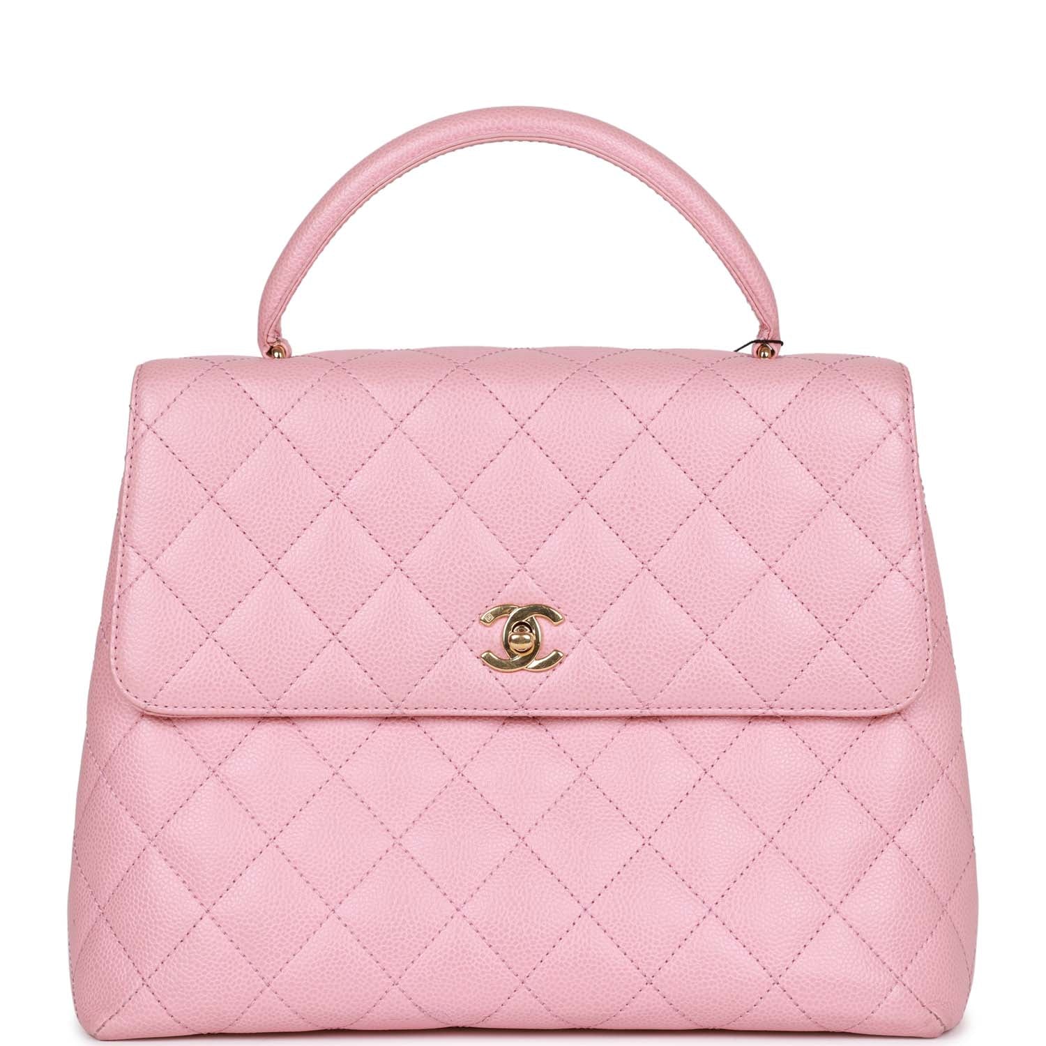 Vintage Chanel Kelly Handle Flap Bag Pink Caviar Gold Hardware