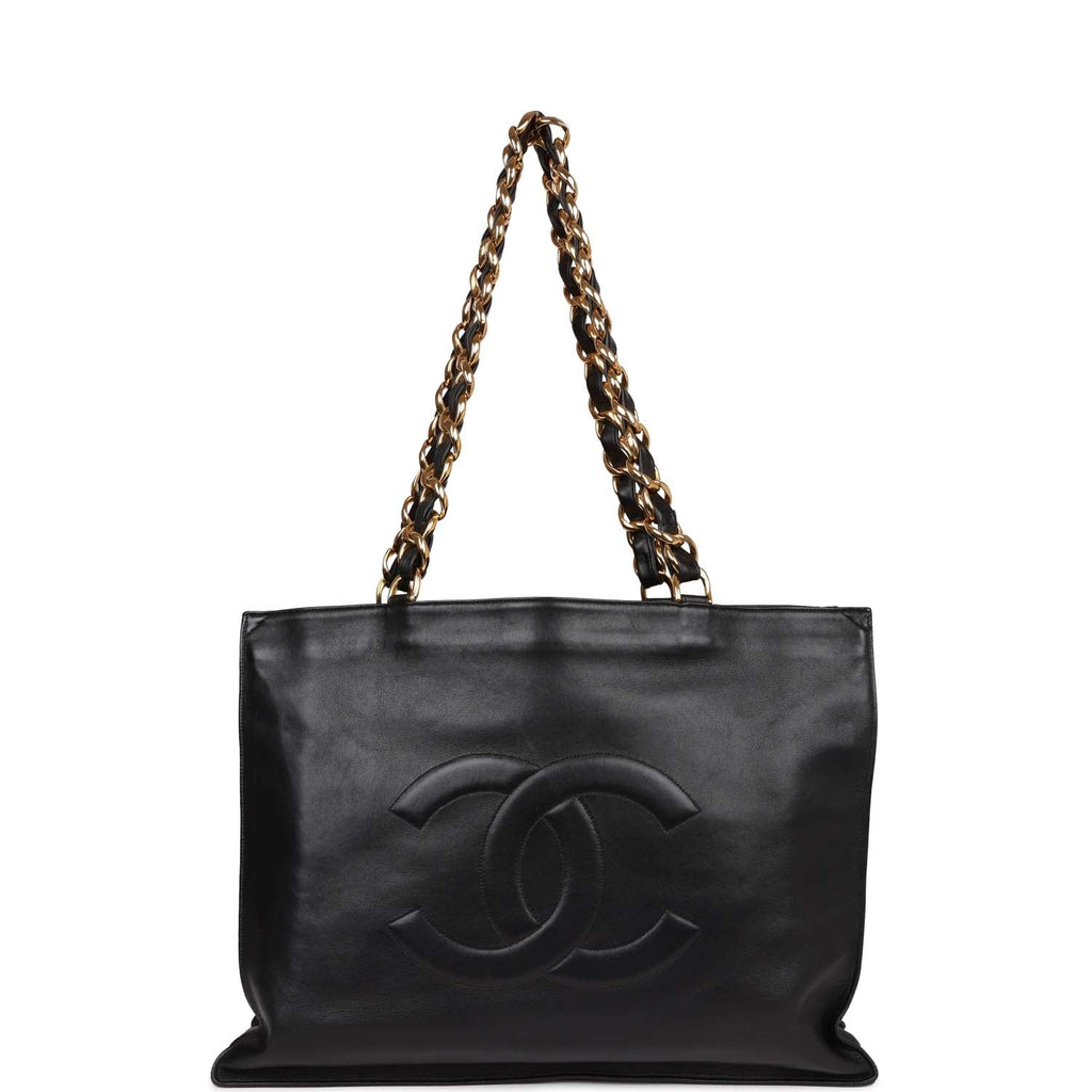 Vintage Chanel CC Chain Shopping Tote Bag Black Lambskin Gold Hardware –  Madison Avenue Couture
