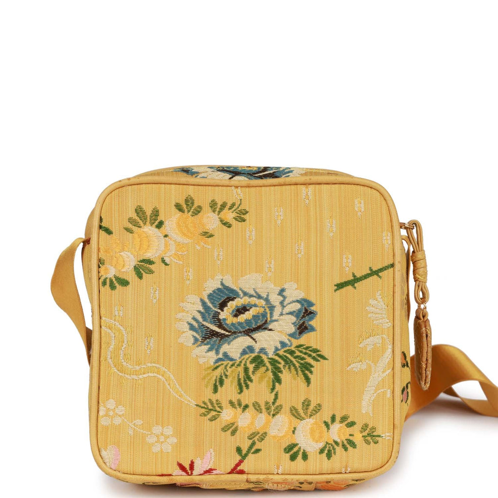Vintage Chanel Brocade Camera Bag Yellow Silk Gold Hardware