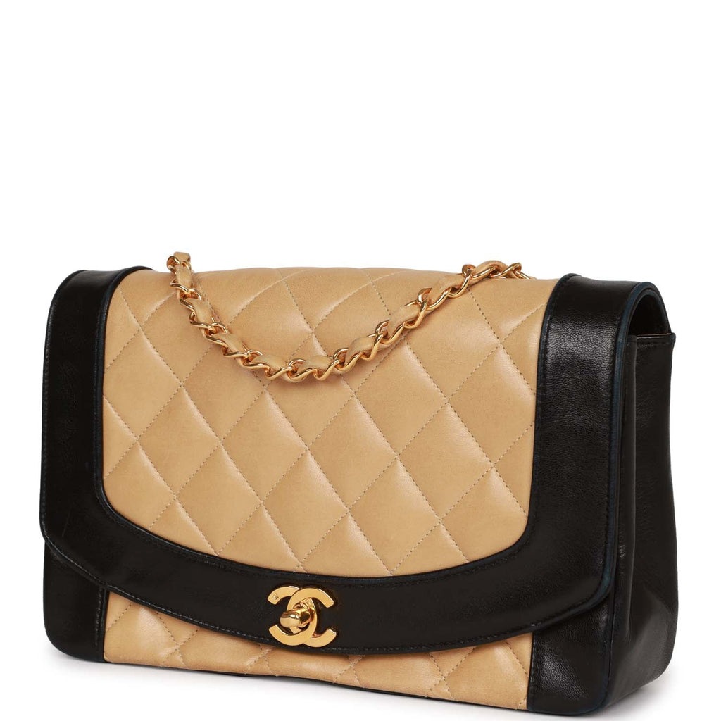 Chanel Beige Quilted Lambskin Leather Diana Single Flap Medium Shoulder Bag  at 1stDibs