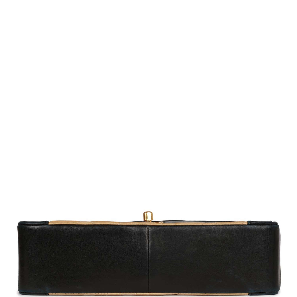 Vintage Chanel Medium Diana Flap Bag Black and Beige Lambskin