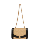 Vintage Chanel Medium Diana Flap Bag Black and Beige Lambskin Gold Hardware