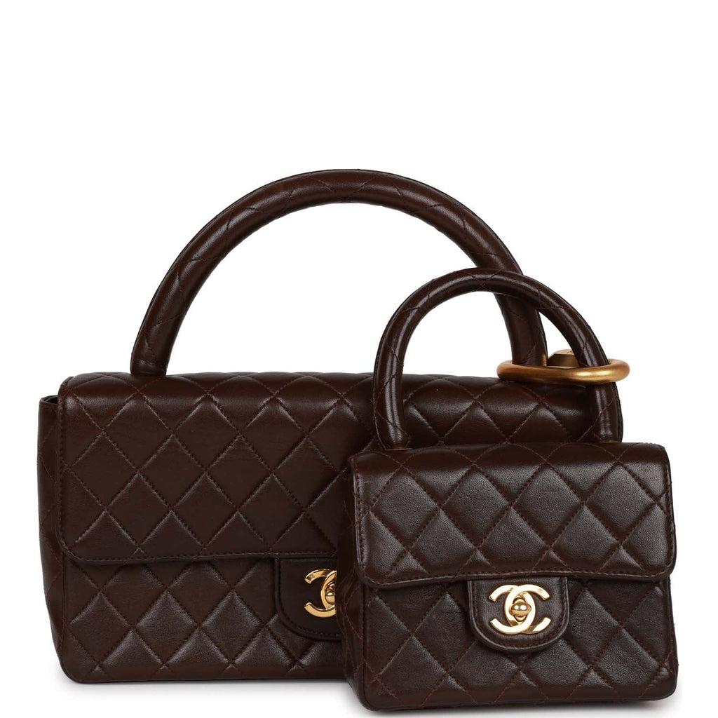 Vintage Chanel Kelly Parent and Child Flap Bag Set Brown Lambskin Gold –  Madison Avenue Couture