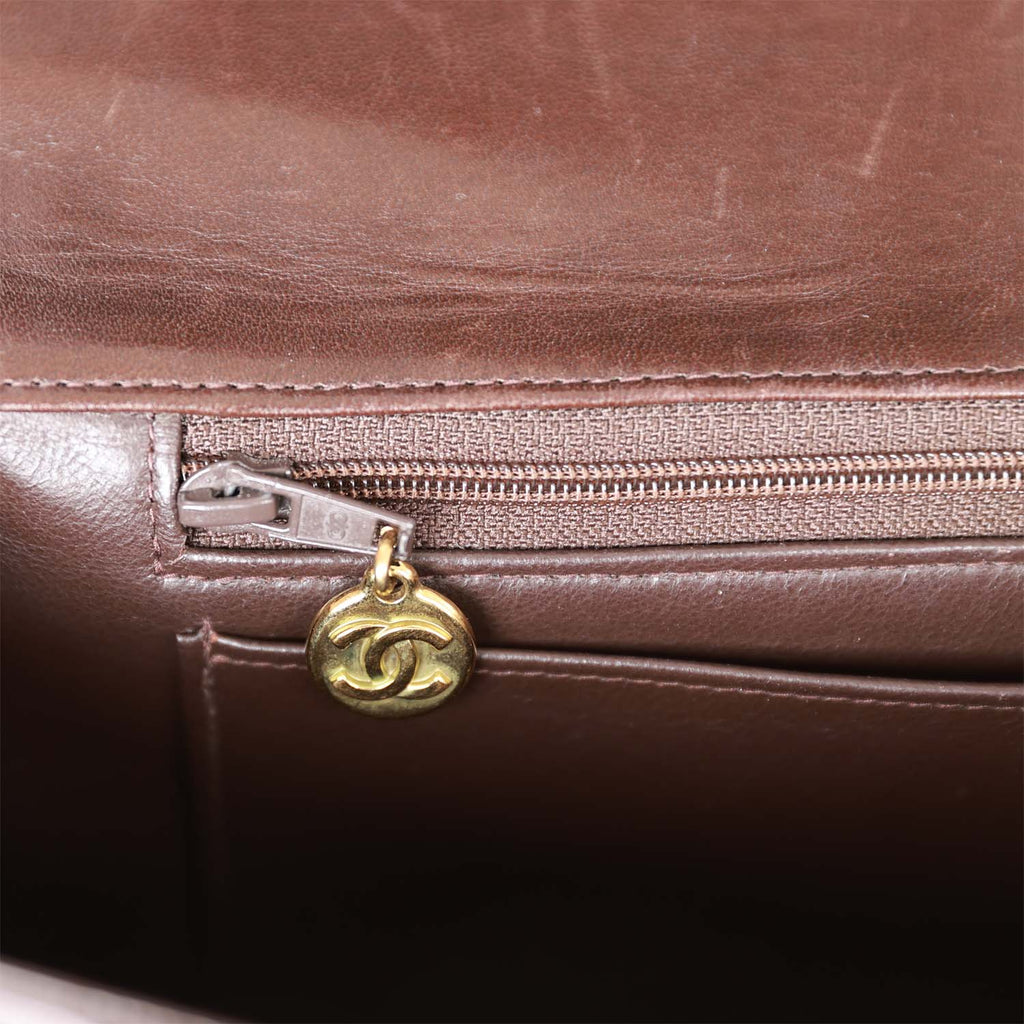 Vintage Chanel Kelly Parent and Child Flap Bag Set Brown Lambskin Gold Hardware
