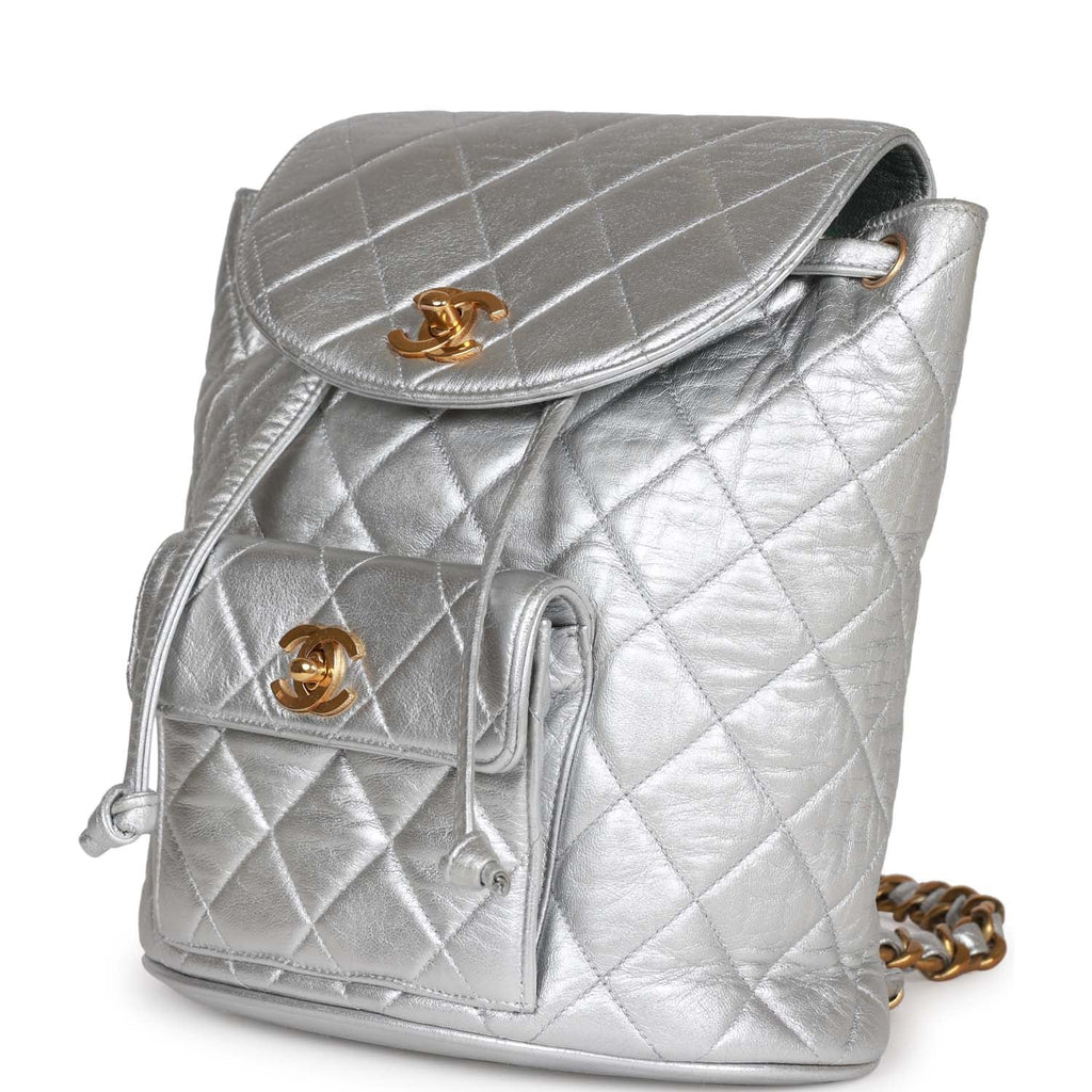 Vintage Chanel Duma Backpack Silver Metallic Lambskin Gold Hardware –  Madison Avenue Couture