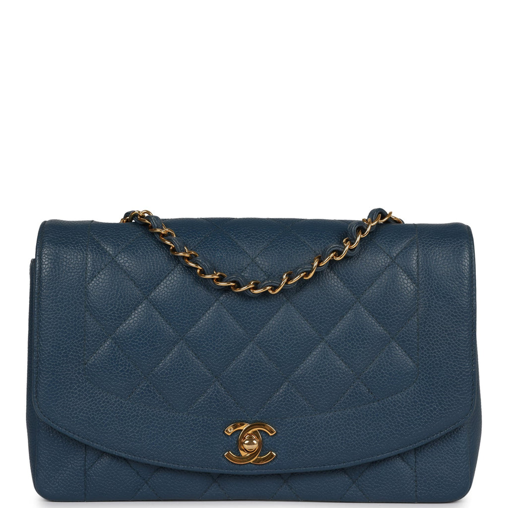 Vintage Chanel Medium Diana Flap Bag Blue Caviar Gold Hardware