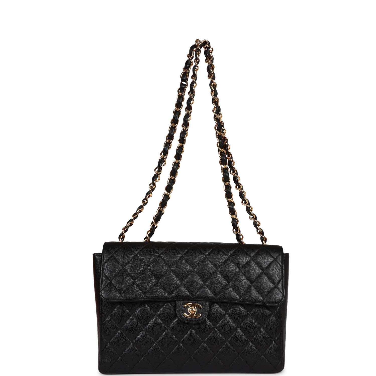 Vintage Chanel Jumbo Classic Single Flap Bag Black Caviar Gold Hardwar ...