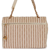 Vintage Chanel XXL Travel Flap Bag Striped Linen Gold Hardware