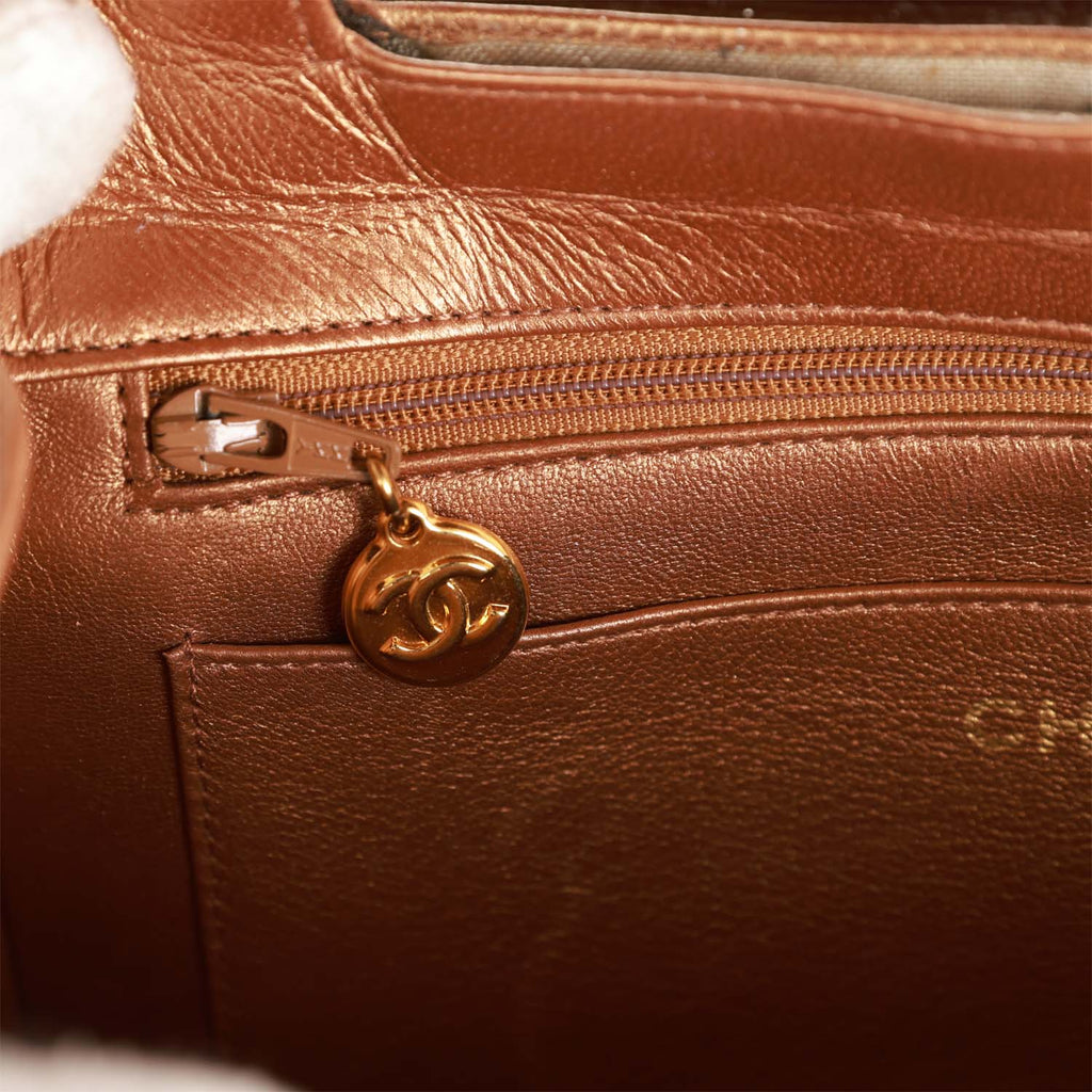 Vintage Chanel Flap Bag Bronze Diagonal Quilted Calfskin Gold