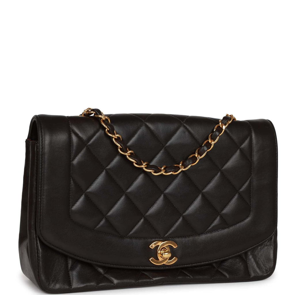 Vintage Chanel Medium Diana Flap Bag Black Lambskin Gold Hardware Pay –  Madison Avenue Couture