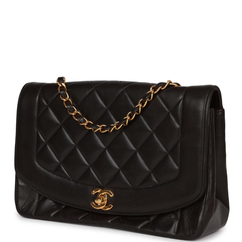 Vintage Chanel Medium Diana Flap Bag Black Lambskin Gold Hardware Pay –  Madison Avenue Couture