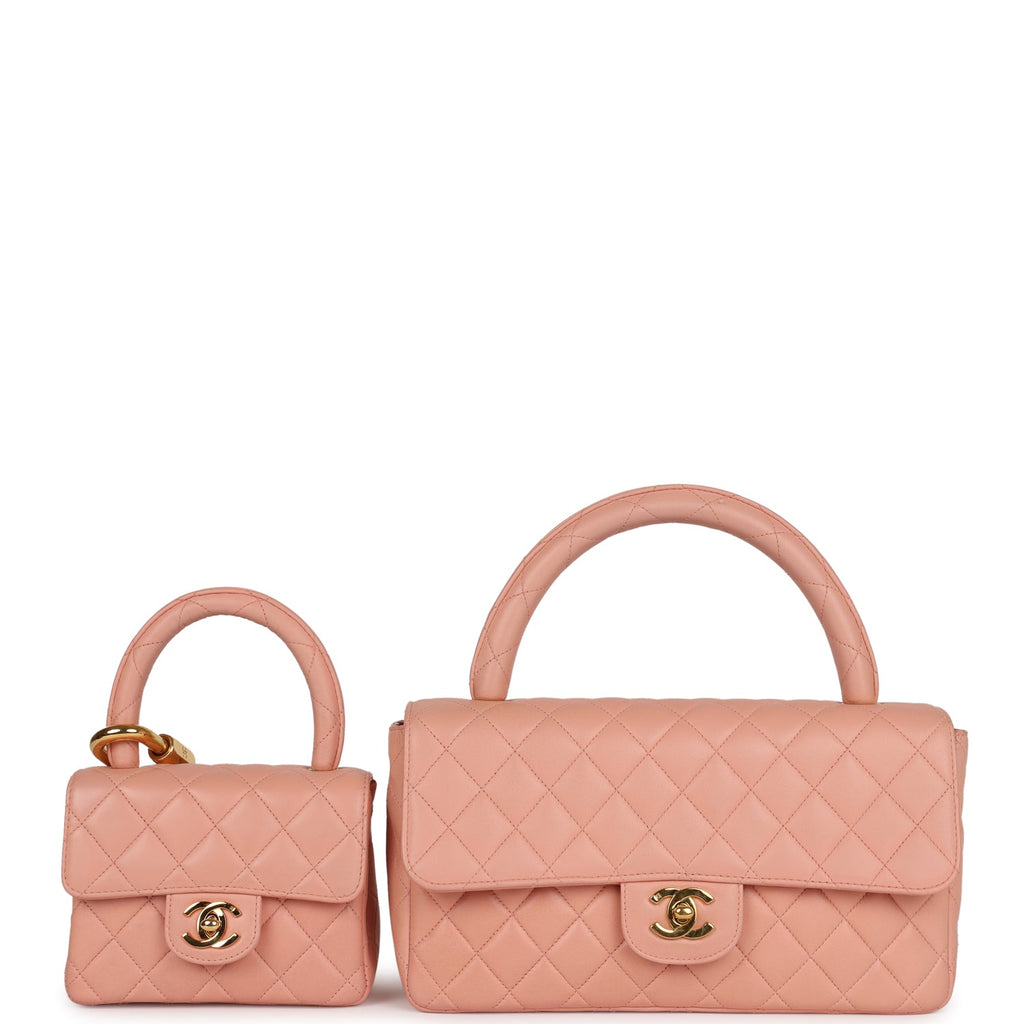 Vintage Chanel Kelly Parent and Child Flap Bag Set Pink Lambskin Gold –  Madison Avenue Couture