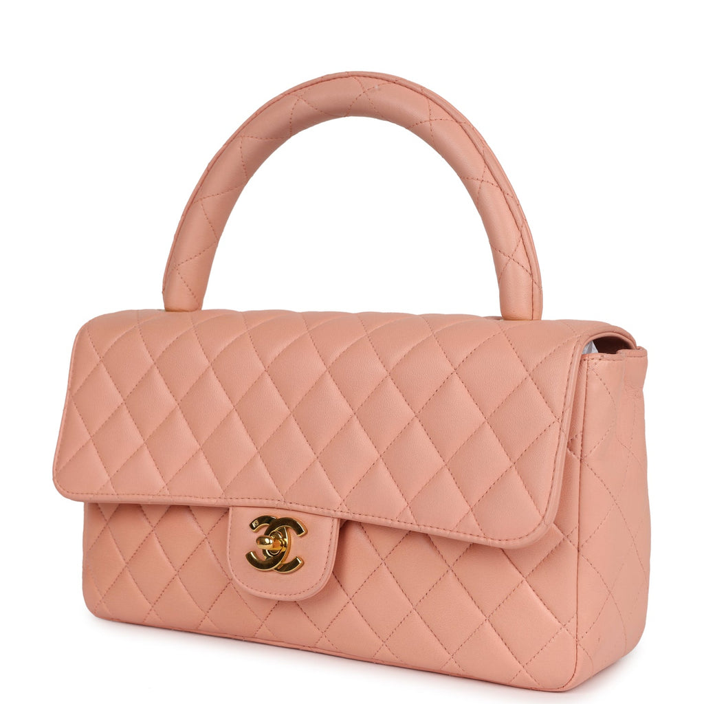 Vintage Chanel Kelly Parent and Child Flap Bag Set Pink Lambskin Gold Hardware