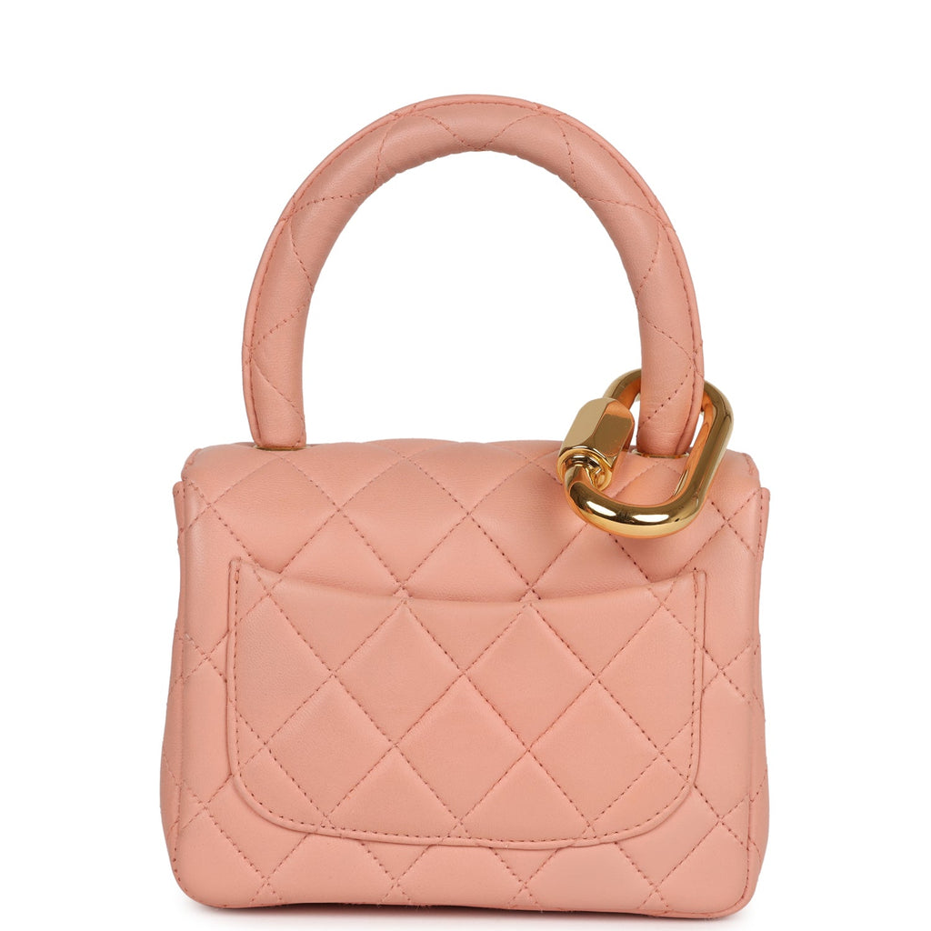 Vintage Chanel Kelly Parent and Child Flap Bag Set Pink Lambskin Gold Hardware